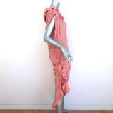 Dries Van Noten Dinas One-Shoulder Ruffled Midi Dress Rose Pink Size 36 NEW