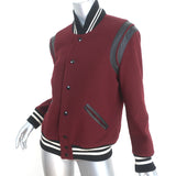 Saint Laurent Teddy Bomber Jacket Leather-Trim Burgundy Wool Size 46