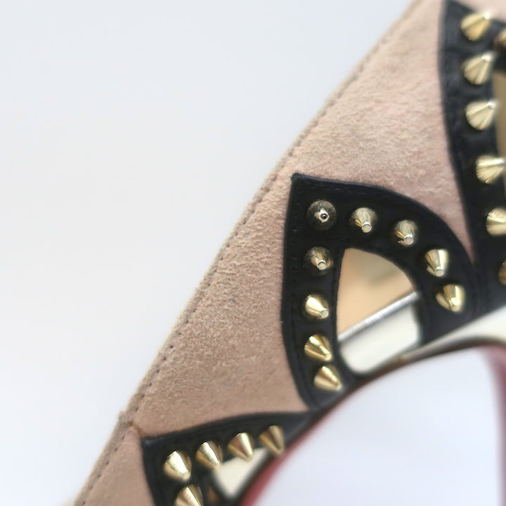 Christian Louboutin Circus City Spiked Cutout Pumps Beige Suede Size 36.5