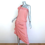 Dries Van Noten Dinas One-Shoulder Ruffled Midi Dress Rose Pink Size 36 NEW