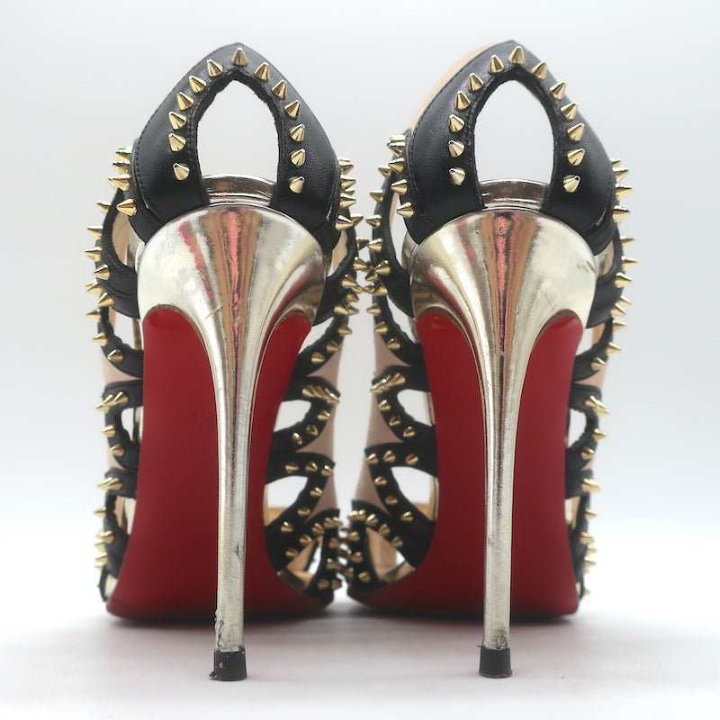 Christian Louboutin Circus City Spiked Cutout Pumps Beige Suede Size 36.5