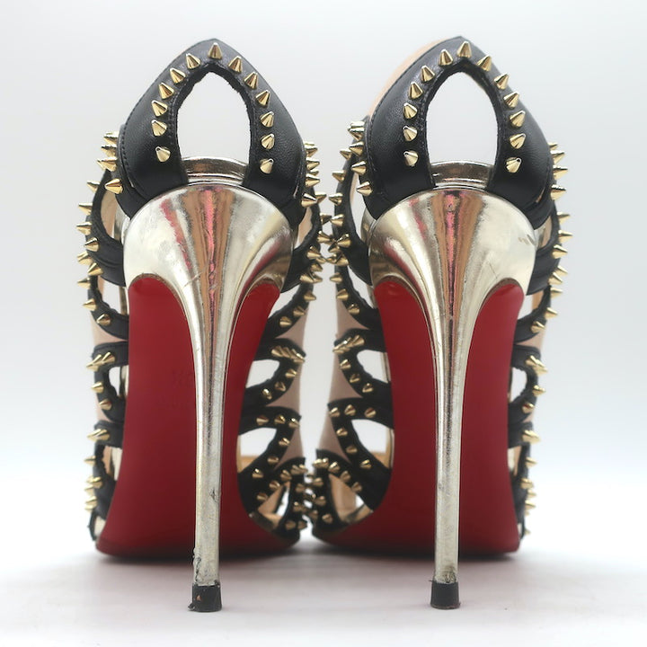 Christian Louboutin Circus City Spiked Cutout Pumps Beige Suede Size 36.5