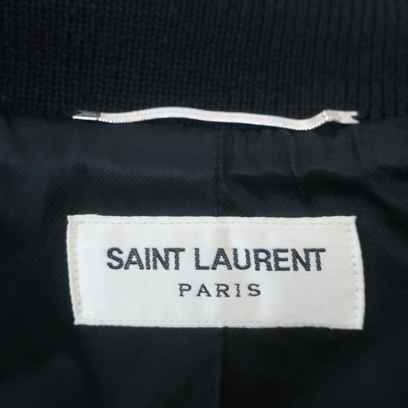Saint Laurent Teddy Bomber Jacket Leather-Trim Burgundy Wool Size 46