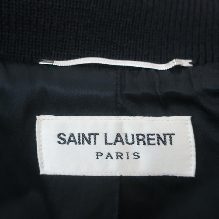 Saint Laurent Teddy Bomber Jacket Leather-Trim Burgundy Wool Size 46