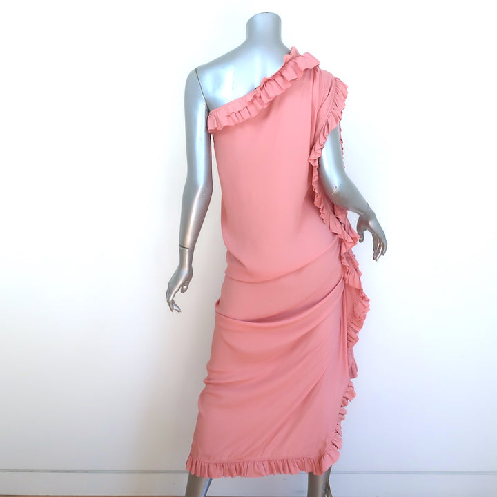 Dries Van Noten Dinas One-Shoulder Ruffled Midi Dress Rose Pink Size 36 NEW