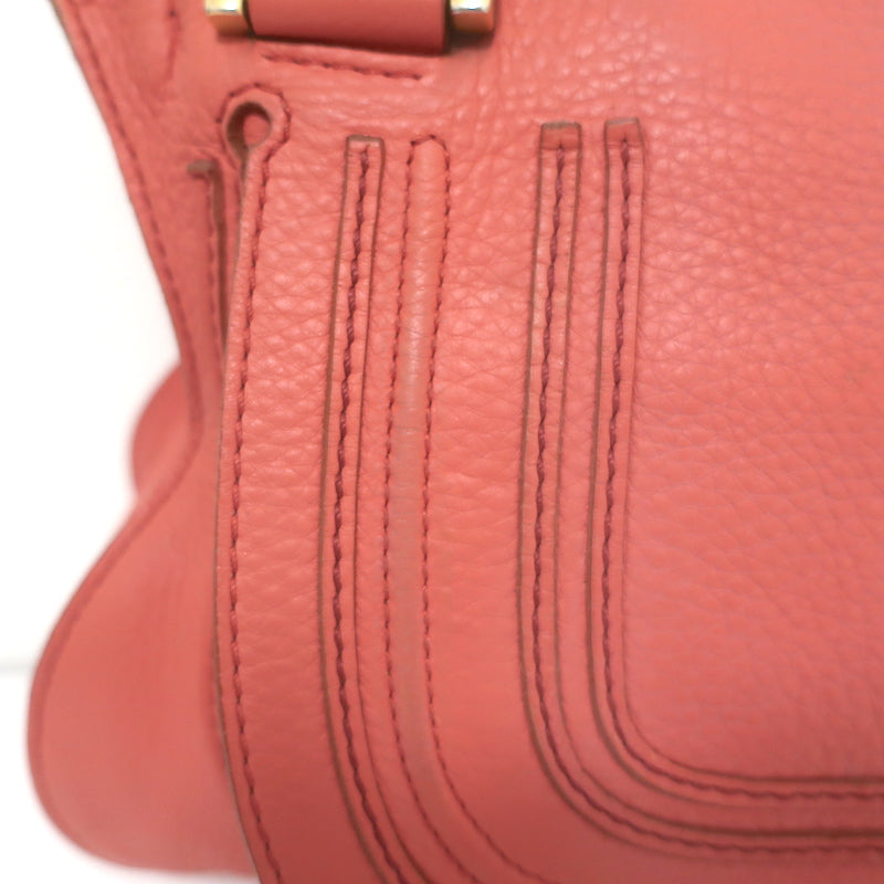 Chloé Medium Marcie satchel in Paradise Pink pebbled leather with gold hardware, authentic pre-owned, good condition