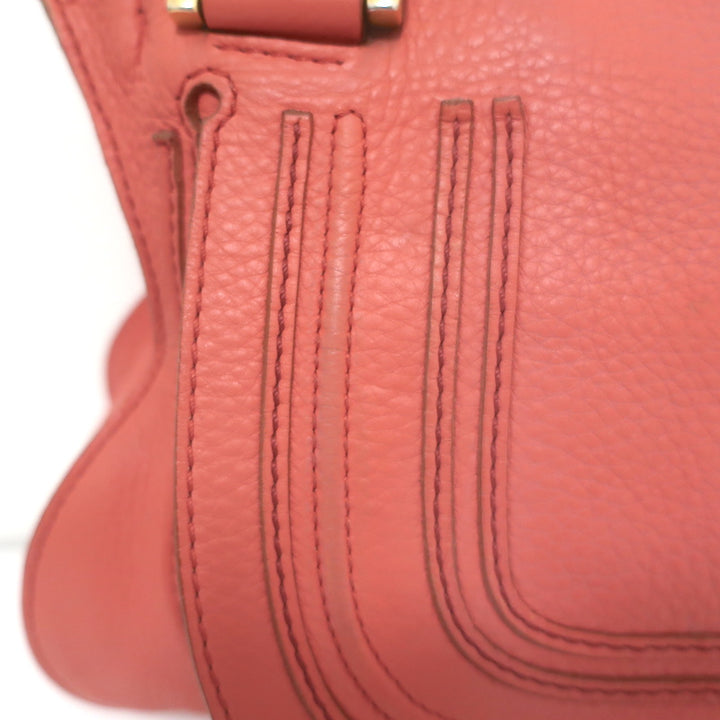 Chloé Medium Marcie satchel in Paradise Pink pebbled leather with gold hardware, authentic pre-owned, good condition