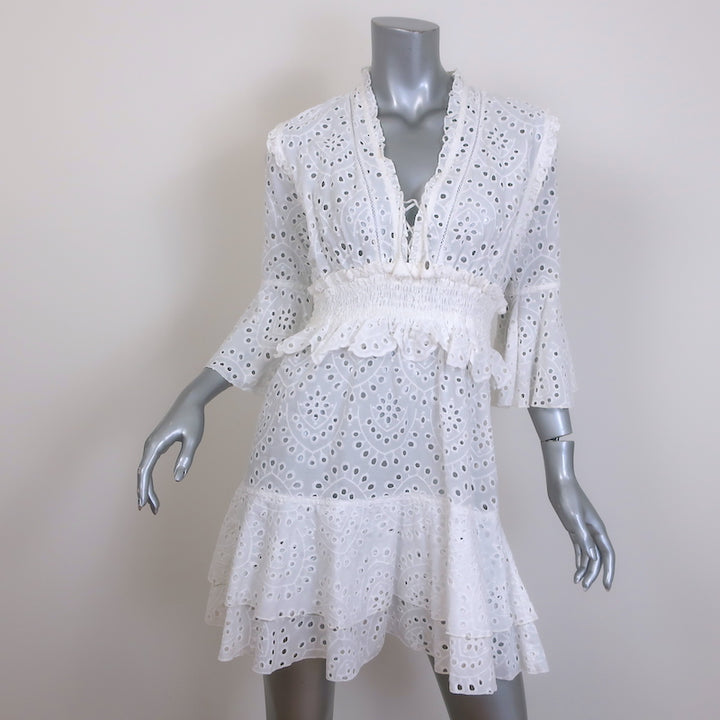 Poupette St Barth Bell Broderie Anglaise mini dress Small, White, front