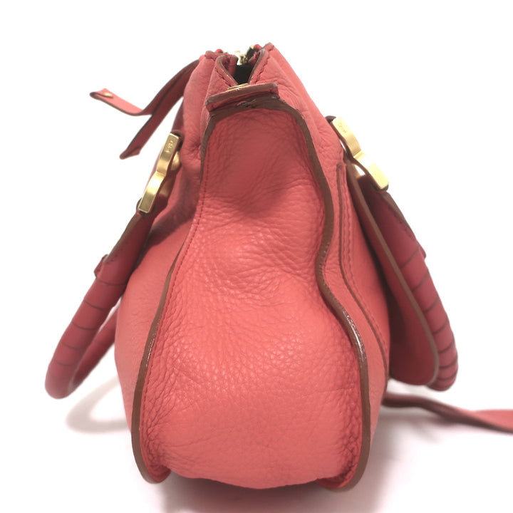 Chloe Medium Marcie satchel in Paradise Pink pebbled leather, authentic pre-owned luxury crossbody with gold hardware