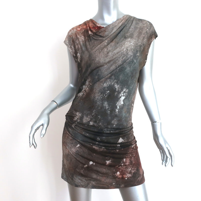 Helmut Lang Draped Tunic Mini Dress Brown Printed Jersey Size Large Celebrity Owned Helmut Lang Draped Tunic Mini Dress Brown Printed Jersey Size Large Celebrity Owned