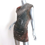 Helmut Lang Draped Tunic Mini Dress Brown Printed Jersey Size Large