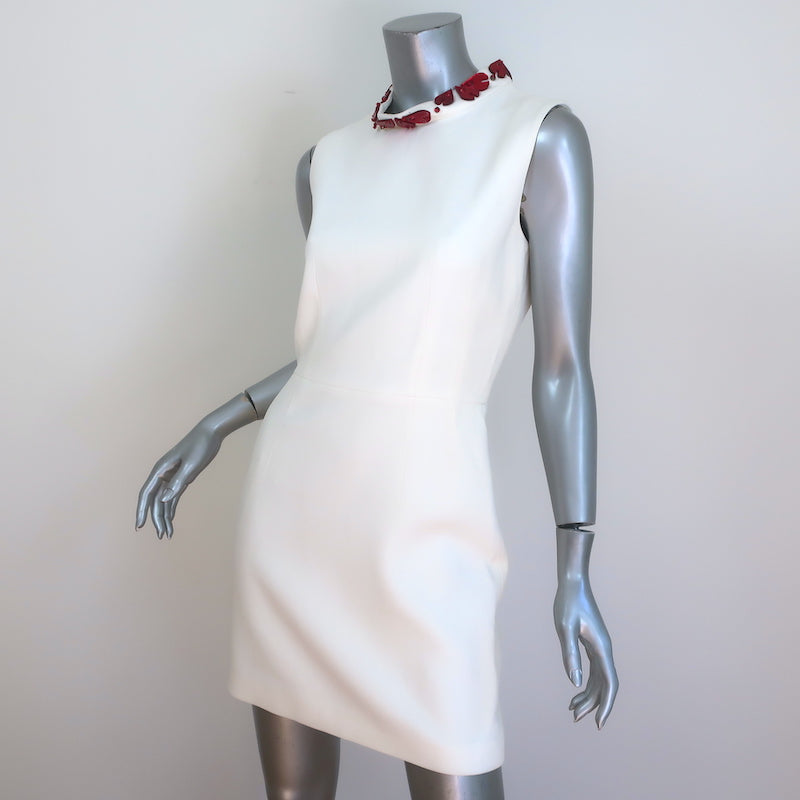 Alexander McQueen Embellished-Neck Sleeveless Mini Dress White Crepe Size 44
