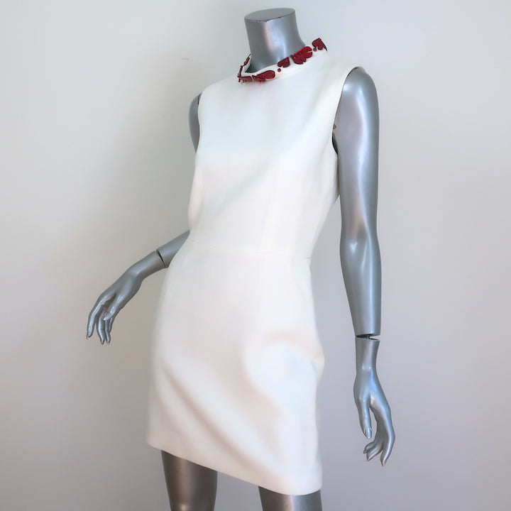 Alexander McQueen Embellished-Neck Sleeveless Mini Dress White Crepe Size 44