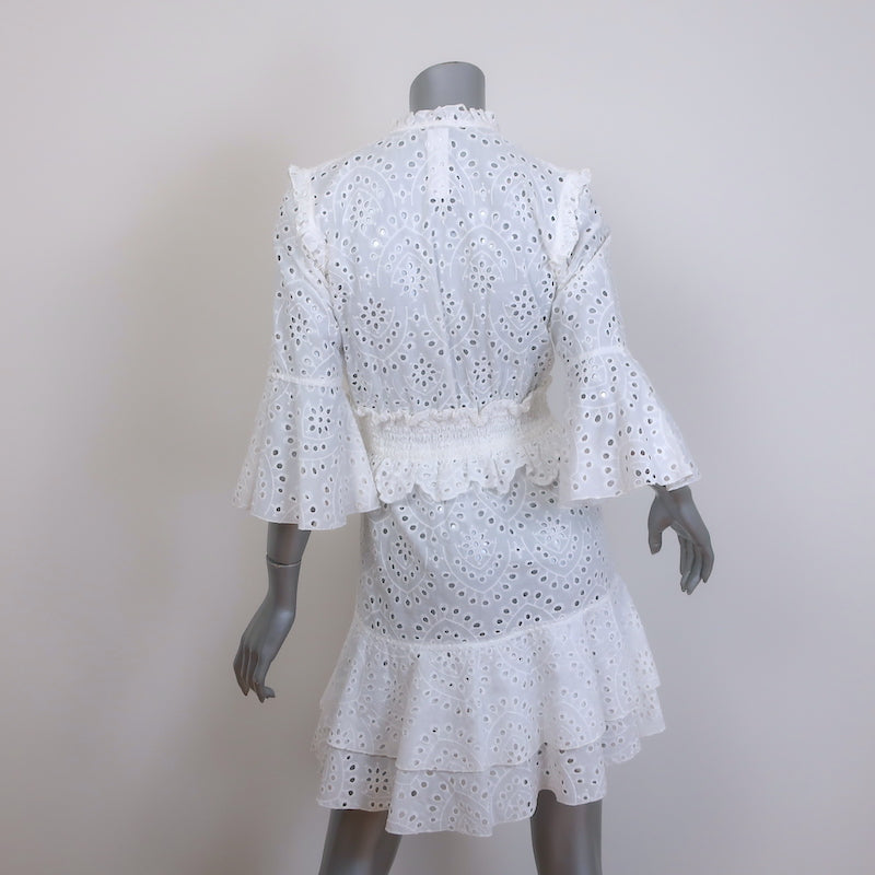 Poupette St Barth Bell Broderie Anglaise mini dress Small, neckline detail