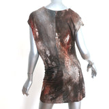 Helmut Lang Draped Tunic Mini Dress Brown Printed Jersey Size Large