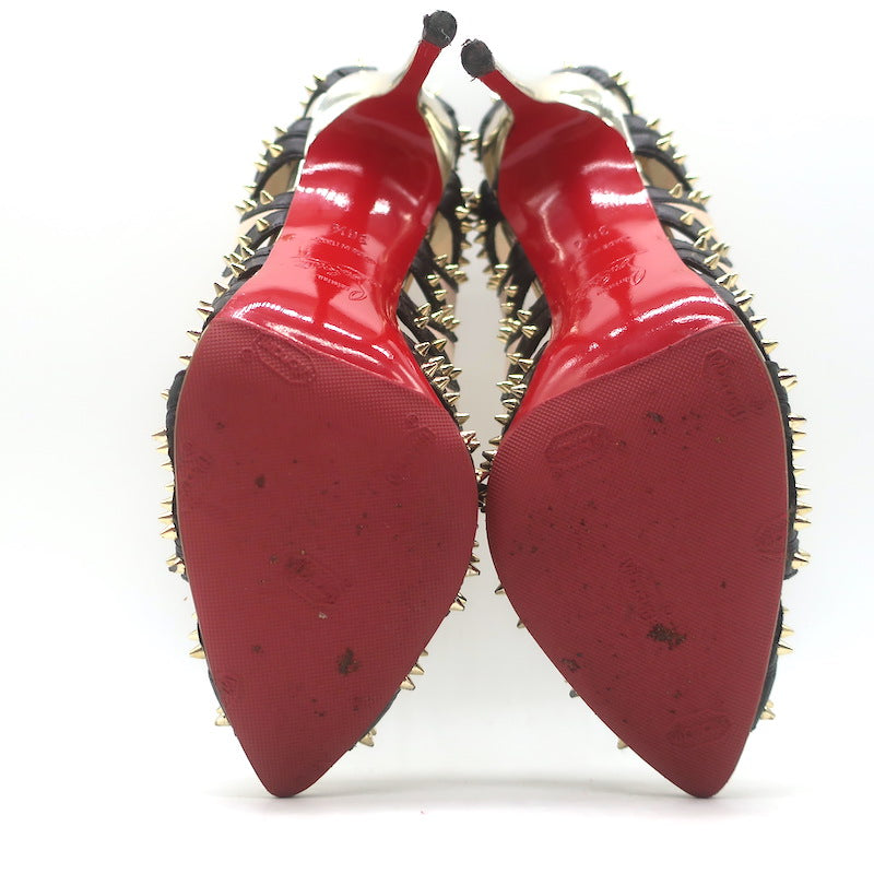 Christian Louboutin Circus City Spiked Cutout Pumps Beige Suede Size 36.5