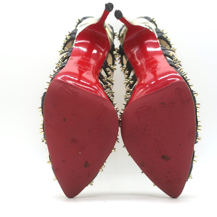 Christian Louboutin Circus City Spiked Cutout Pumps Beige Suede Size 36.5