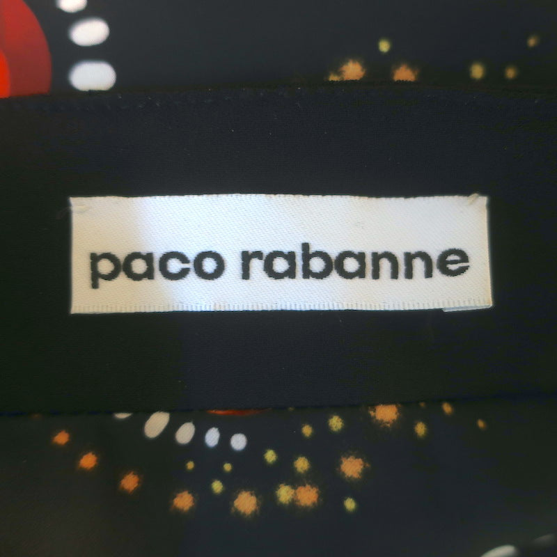 Paco Rabanne Flared Maxi Dress Black/Orange Firework Print Size 40