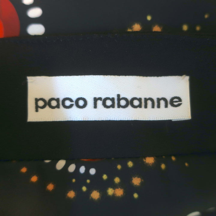 Paco Rabanne Flared Maxi Dress Black/Orange Firework Print Size 40