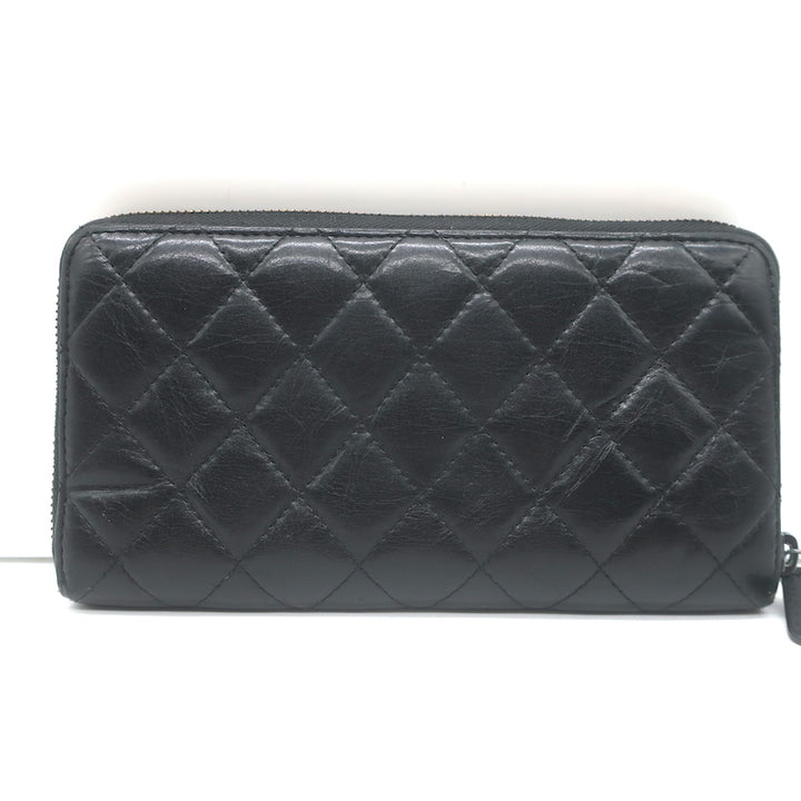 Chanel 16K Reissue L-Gusset Zip Around Wallet Black Quilted Leather