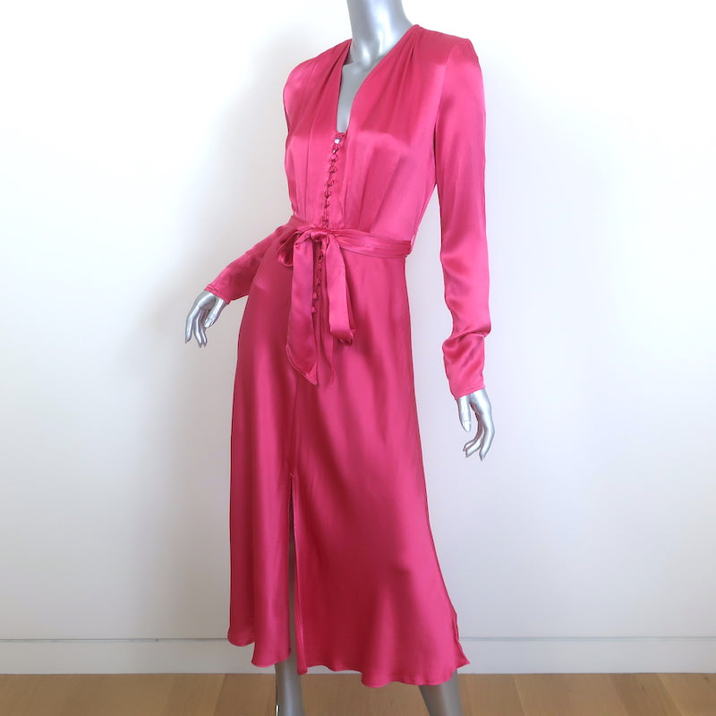 Ghost London Meryl Long Sleeve Midi Dress Pink Satin Size Extra Extra Small