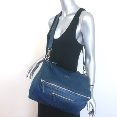 Givenchy Pandora medium navy leather crossbody bag with silver hardware, pre-owned authentic designer piece