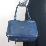 Givenchy Medium Pandora navy leather crossbody with silver hardware, authentic pre-owned luxury bag