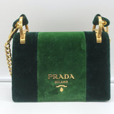 Prada Pattina Velvet Chain Strap Crossbody Bag Green Small Clutch