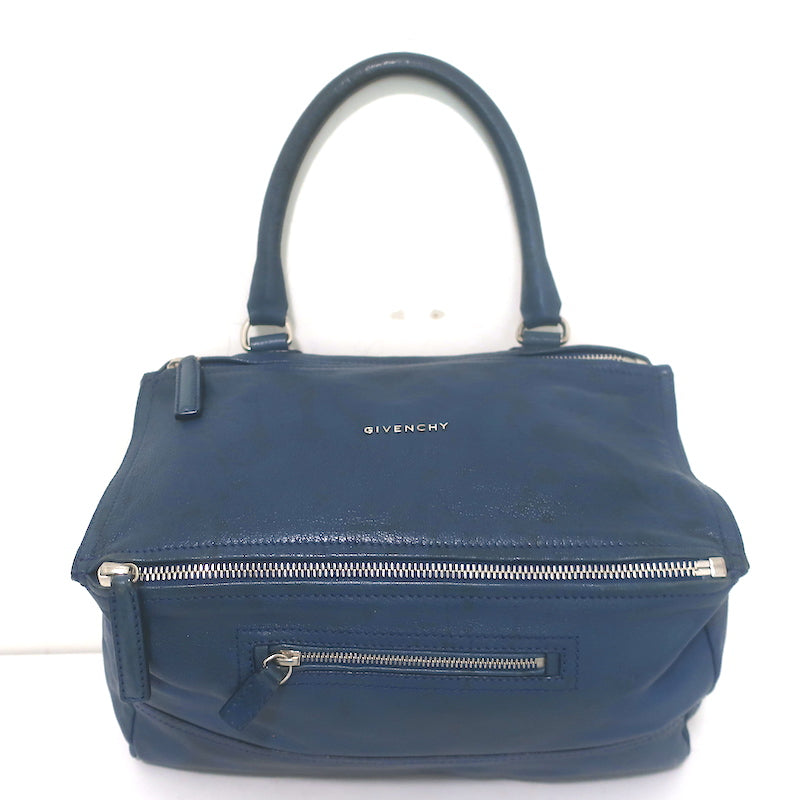 Givenchy Medium Pandora navy leather crossbody with silver hardware, authentic pre-owned luxury bag