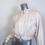 Prada Silk Twill Hooded Blouson Jacket Ivory Size 40