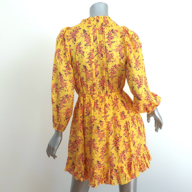 Ulla Johnson Mini Dress Brienne Yellow Floral Print Cotton-Silk Size 2