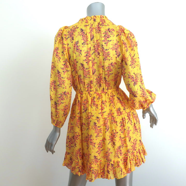 Ulla Johnson Mini Dress Brienne Yellow Floral Print Cotton-Silk Size 2