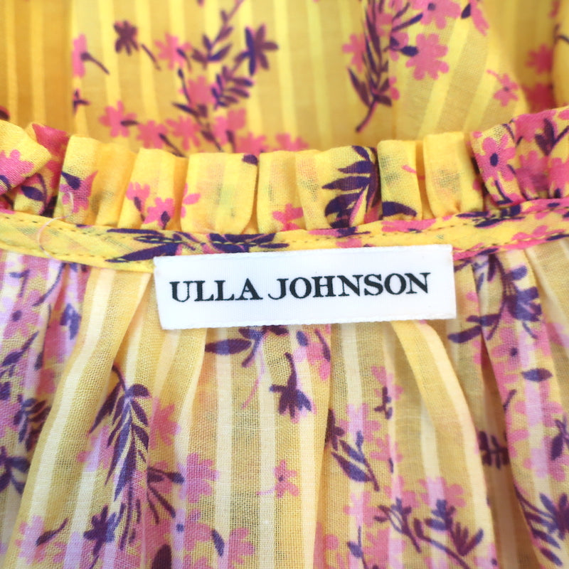 Ulla Johnson Mini Dress Brienne Yellow Floral Print Cotton-Silk Size 2