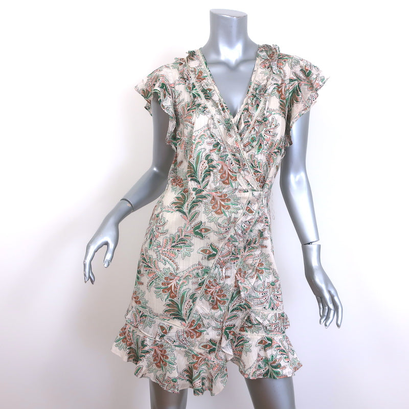 Veronica Beard Itzel Ruffled Mini Wrap Dress Cream Printed Cotton Size 2