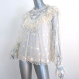 Ulla Johnson Lucien Floral-Embroidered Mesh Blouse Cream Size 2 Long Sleeve Top