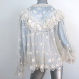 Ulla Johnson Lucien Floral-Embroidered Mesh Blouse Cream Size 2 Long Sleeve Top