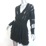 Givenchy Open Knit-Trim Ruffled Mini Dress Black Stretch Knit Size Extra Small