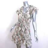 Veronica Beard Itzel Ruffled Mini Wrap Dress Cream Printed Cotton Size 2