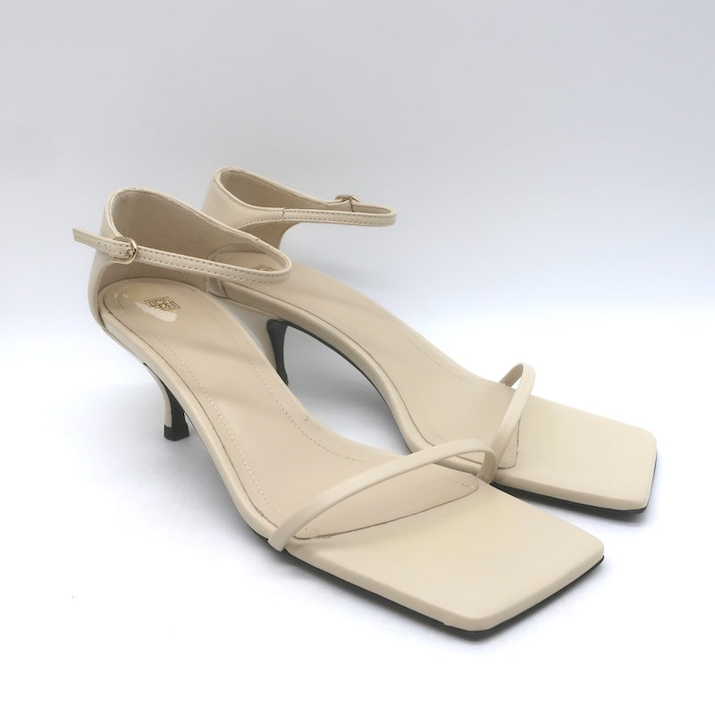 Toteme The Strappy Kitten Heel Sandals Bleached Sand Leather Size 38