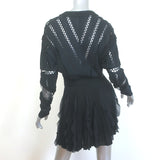 Givenchy Open Knit-Trim Ruffled Mini Dress Black Stretch Knit Size Extra Small