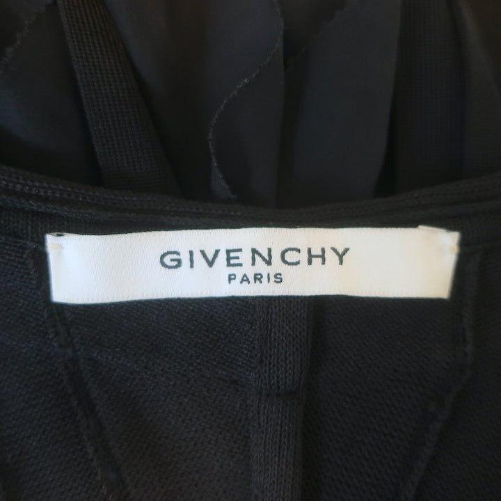 Givenchy Open Knit-Trim Ruffled Mini Dress Black Stretch Knit Size Extra Small