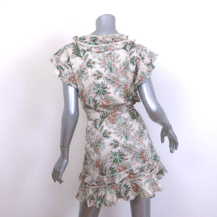 Veronica Beard Itzel Ruffled Mini Wrap Dress Cream Printed Cotton Size 2
