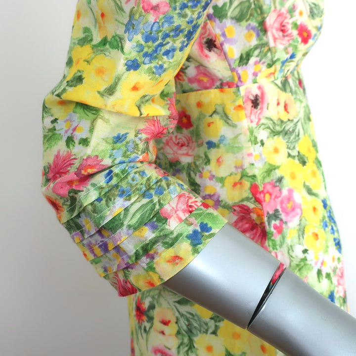LoveShackFancy Puff Sleeve Asymmetric Midi Dress Floral Print Cotton-Silk Size 2