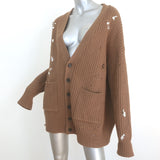 Dsquared2 Crystal-Embellished Cardigan Brown Distressed Knit Size Extra Small