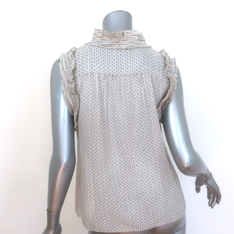 Marc Jacobs Sleeveless Ruffled Button-Up Top Cream Printed Silk Size 8
