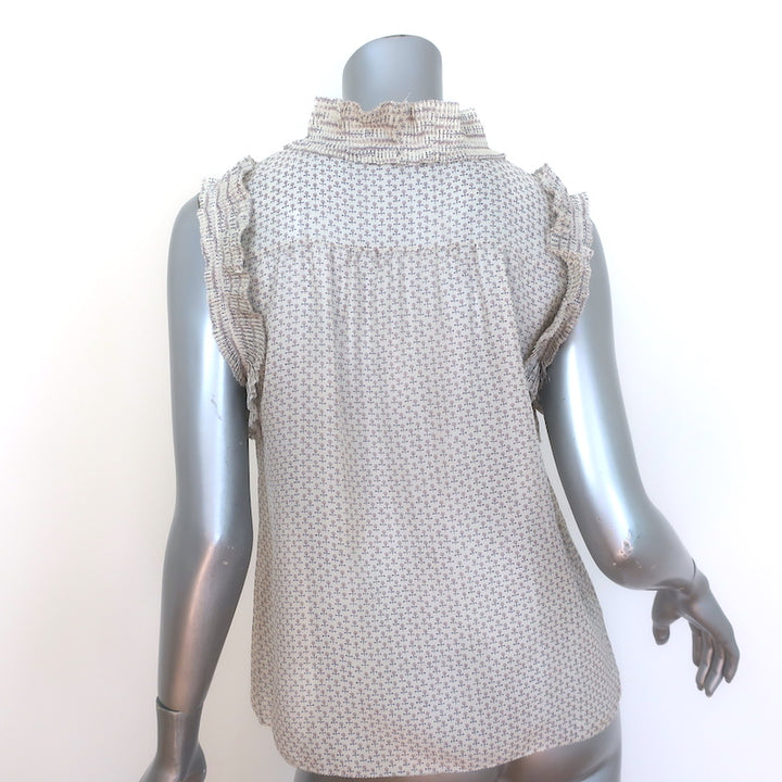 Marc Jacobs Sleeveless Ruffled Button-Up Top Cream Printed Silk Size 8