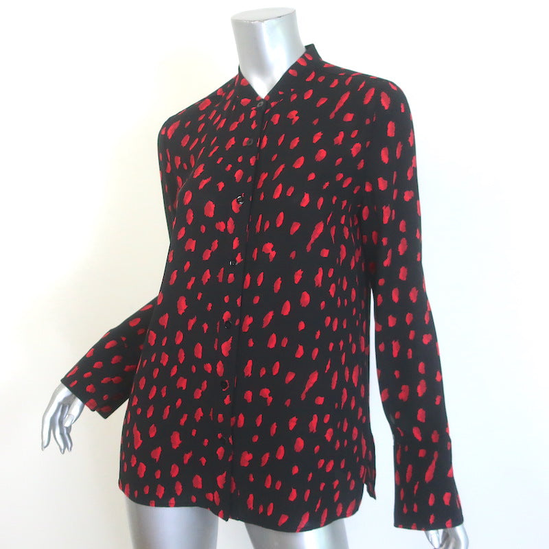 Proenza Schouler Dot Print Button-Up Blouse Black/Red Size 4 Long Sleeve Top