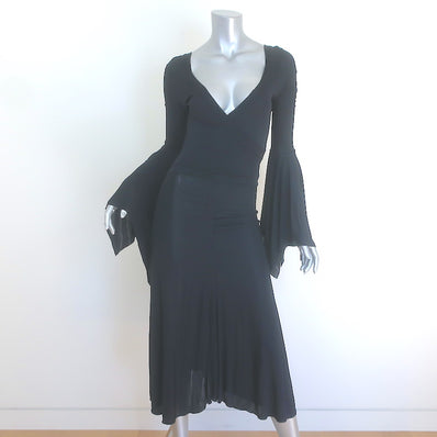 Vintage Yves Saint Laurent Tom Ford Bell Sleeve Dress Black Jersey Size Medium