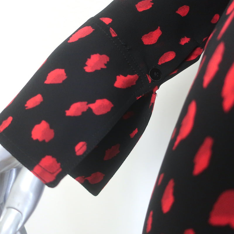 Proenza Schouler Dot Print Button-Up Blouse Black/Red Size 4 Long Sleeve Top