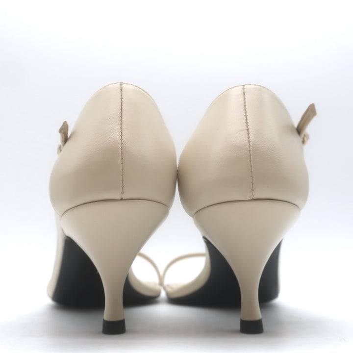 Toteme The Strappy Kitten Heel Sandals Bleached Sand Leather Size 38